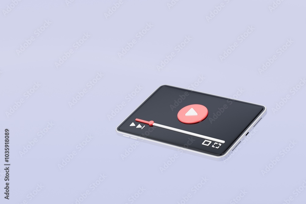 Aufkleber 3d realistic tablet playing videos website player browser icon isolated background. minimal red vide