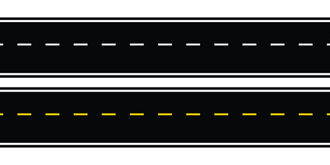 Road asphalt highway street seamless element. Asphalt Roads with Yellow and White Lines