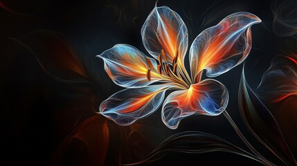 Naklejka premium A shimmering flower, with a modern design, stands out against a deep, dark background.