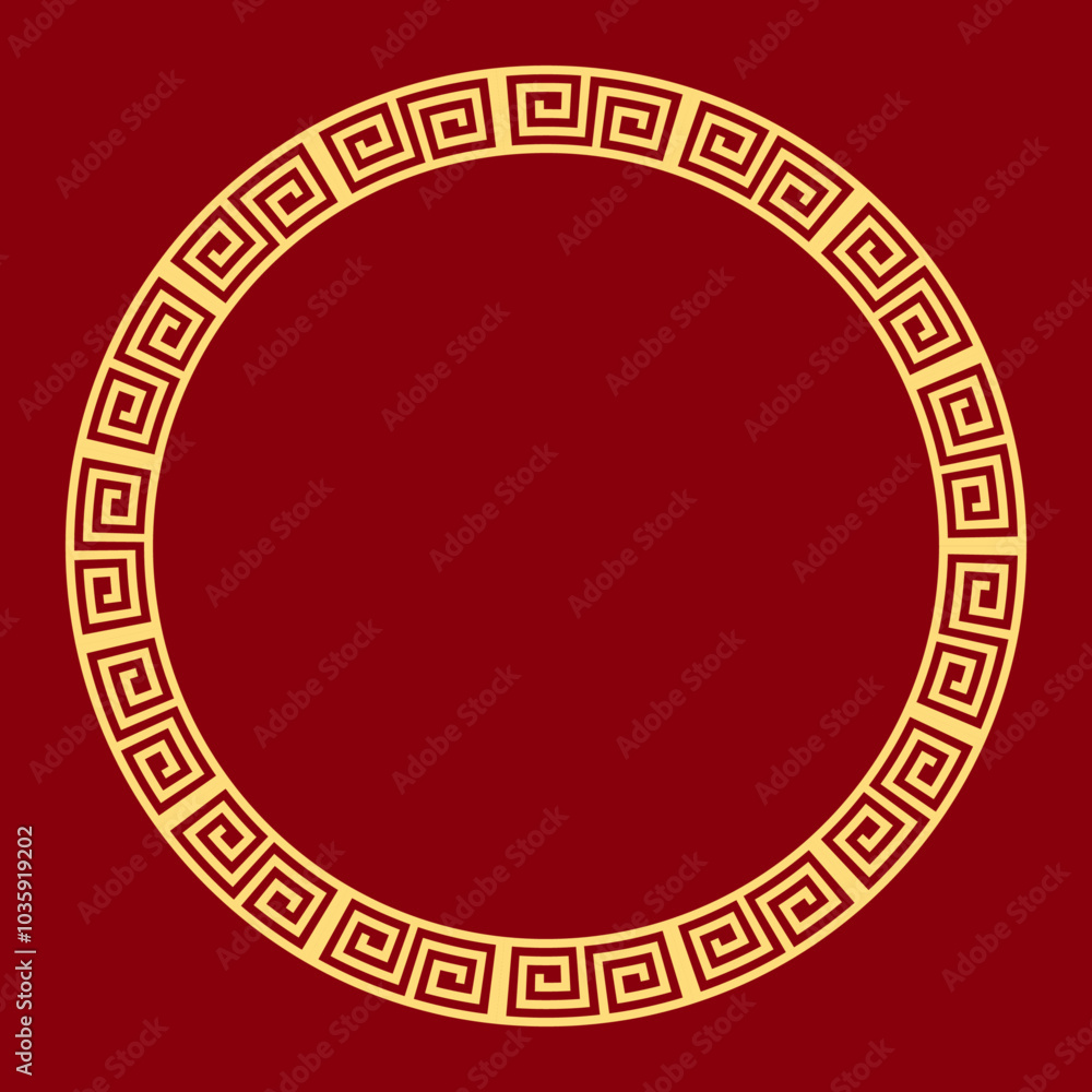 Poster chinese traditional pattern gold circle frame isolated on red background . vector decorative round f