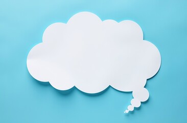 Fototapeta premium Paper art with cloud on blue sky. Copy space. Speech Bubble, White blank hanging