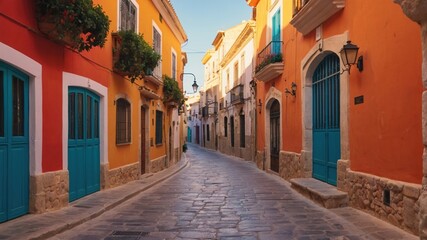 Fototapeta premium Charming Old Town Street in Villajoyosa, Spain