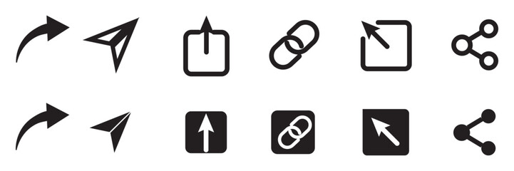 Icon set of link, share, external, and redirecting links for web UI design