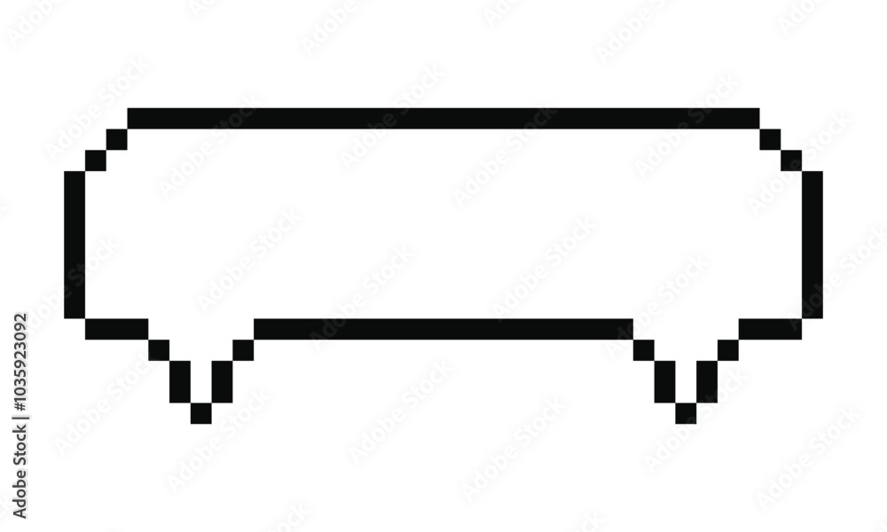 Poster Speech Bubble pixel art style. Chatting, dialog and discuss in 8-bit game element. Rectangular frame of squares for thoughts of two characters. Retro text border. Vintage empty shape