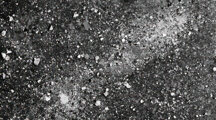 Abstract black and white speckled texture with small white specks on a dark grey background.