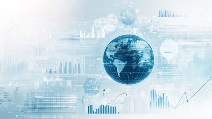 Abstract digital background with a globe and data graphics representing global connectivity and technology.