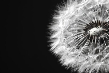 Fototapeta premium A close-up view of a dandelion with delicate seeds against a dark background