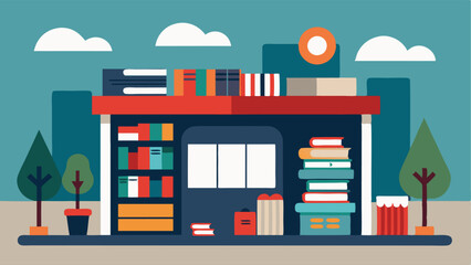 Obraz premium sleek modern bookstore filled with textbooks school merchandise and reference materials.