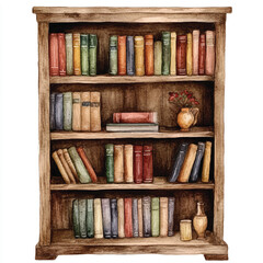 Bookcase watercolor clipart illustration