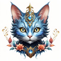 Portrait of a fabulous blue cat on a white background.