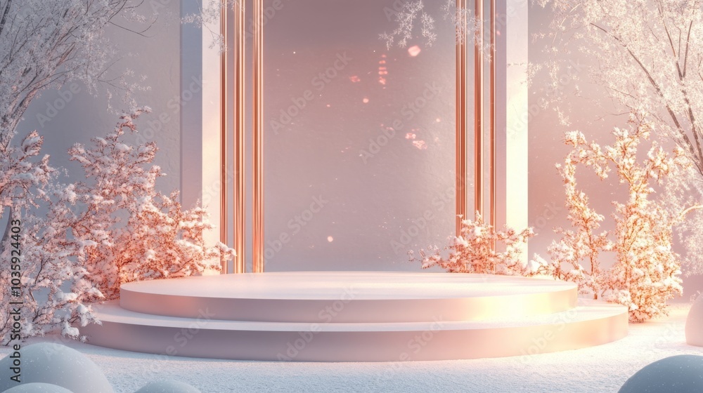 Poster a beautifully designed stage features luminous accents and frosted trees, creating a tranquil winter