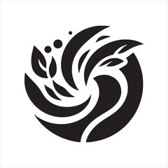 Fototapeta premium Swirling bird and leaves logo silhouette symbolizing freedom and nature’s balance for branding vector
