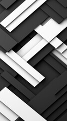 Layered black and white geometric design with intersecting shapes and varying depths for a stylish look