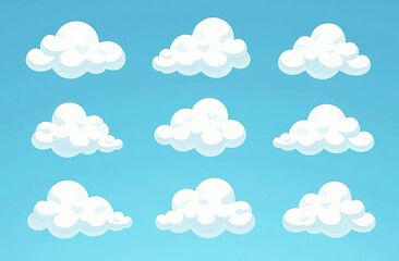 set of white cartoon clouds on a blue background 
