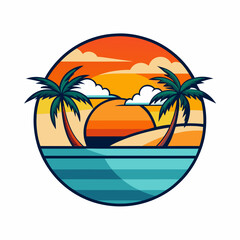 A Sunset beach logo illustration on a white background