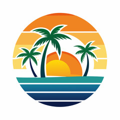 Fototapeta premium A Sunset beach logo illustration on a white background