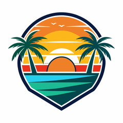 A Sunset beach logo illustration on a white background