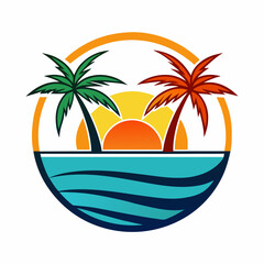 A Sunset beach logo illustration on a white background