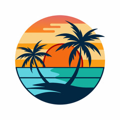 A Sunset beach logo illustration on a white background