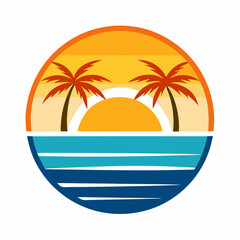 A Sunset beach logo illustration on a white background