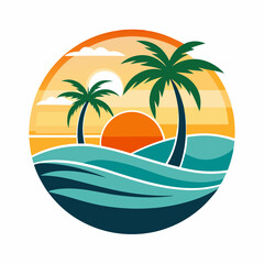 A Sunset beach logo illustration on a white background