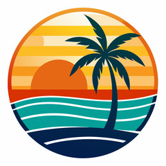 A Sunset beach logo illustration on a white background