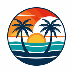 A Sunset beach logo illustration on a white background