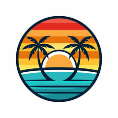 A Sunset beach logo illustration on a white background