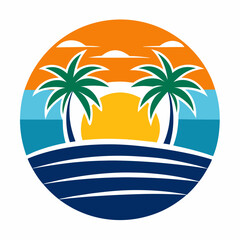 A Sunset beach logo illustration on a white background