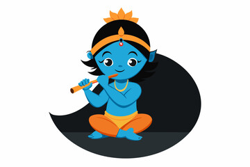 Beautiful krishna sitting on the moon silhouette black filled vector Illustration icon