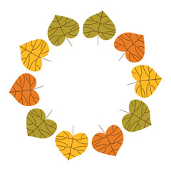 Obraz premium Fall season plant part hand drawn illustration. Minimalist frame and border for text, poster, prints, cards. Autumn round botanical wreath with leaves.