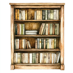 Bookcase watercolor clipart illustration