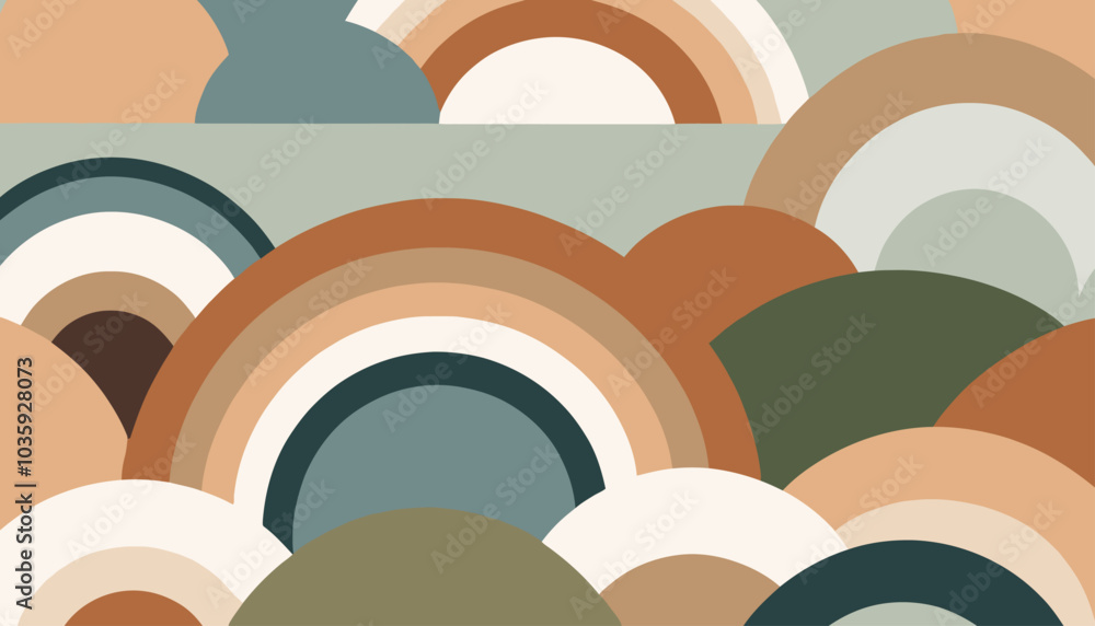 Aufkleber abstract circular shapes in warm earthy tones creating a harmonious pattern in scandinavian style