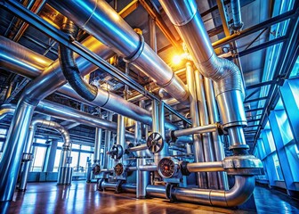 "Gleaming Pipes and Valves in a Cutting-Edge Industrial Plant"