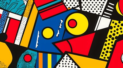 Obraz premium Bold geometric abstract art with vibrant colors and patterns in a pop art style