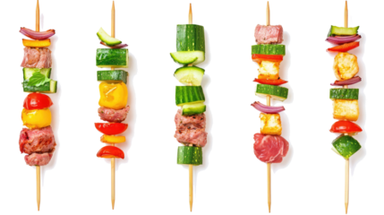 Delicious Kebabs on Skewers Featuring Meats and Fresh Vegetables Generative AI
