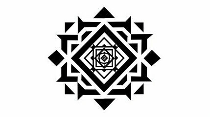 Obraz premium A black and white geometric mandala design with a complex pattern of squares and triangles.