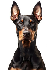Doberman sitting, isolated on white background