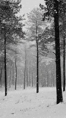 Fototapeta premium Black and White Winter Forest Photography - Snowfall in the Pines