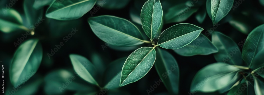 Poster green leaves with a blurred background and copy space for a nature concept banner generative ai