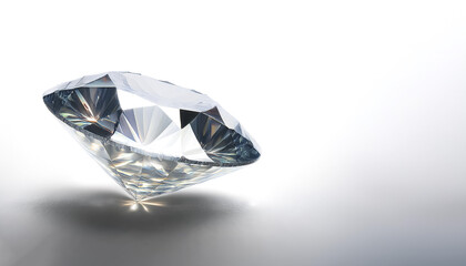 A sparkling diamond with precise, intricate facets reflects light beautifully in a controlled studio environment during daylight hours on side position provides copy space for text.