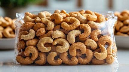 Naklejka premium Freshly harvested cashew nuts are elegantly packaged, inviting delectable recipes