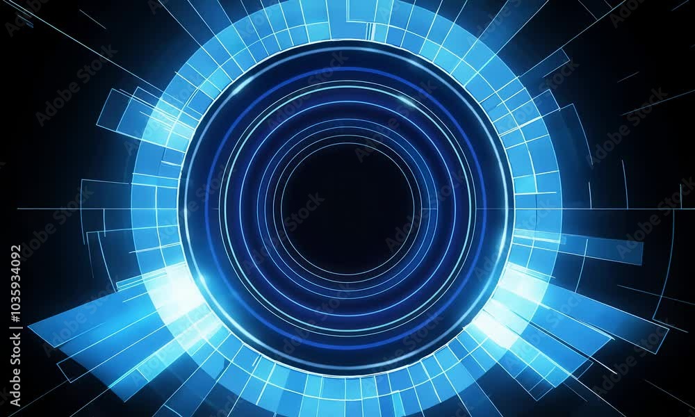 Poster a captivating futuristic abstract background with a glowing blue circular pattern.
