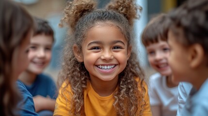 Fototapeta premium Children smiling and playing together outdoors.