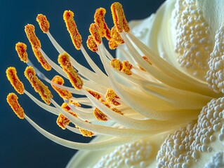 A close up of a white flower with yellow stamens