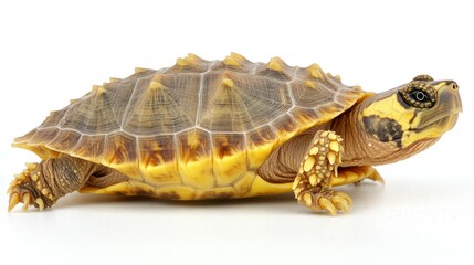 Obraz premium A colorful tortoise moves gracefully across a smooth surface in the studio