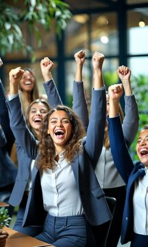 Excellent accomplishment In a lively workplace environment, a diverse business team claps hands to recognise the success of a new product. The collaborative attitude, drive, and teamwork are evident.
