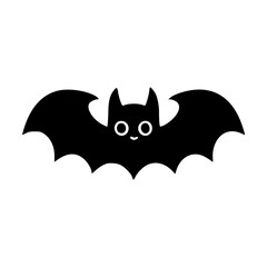 Black-and-white vector illustration of a cute bat with wide eyes, ideal for Halloween-themed designs or playful spooky graphics.