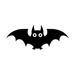 Black-and-white vector illustration of a cute bat with wide eyes, ideal for Halloween-themed designs or playful spooky graphics.
