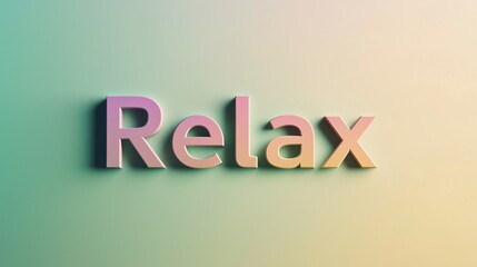 "Relax" text in soft, calming colors against a smooth gradient background, designed to convey peace.